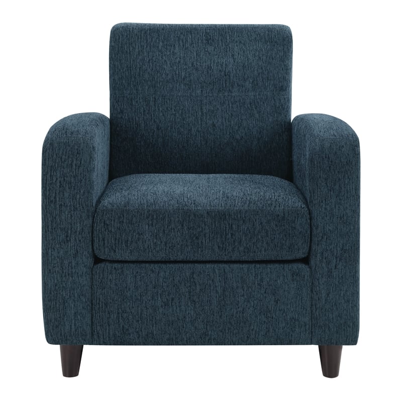 Venus Club Chair in Indigo Fabric and Medium Espresso Legs
