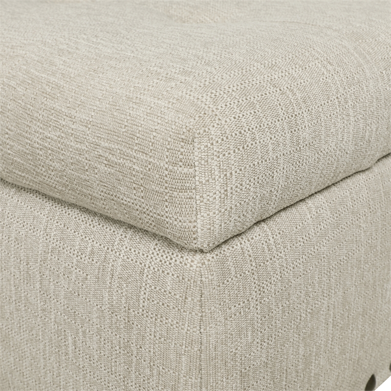 Woodbury Storage Bench in Linen White Fabric with Antique Bronze Nail Heads