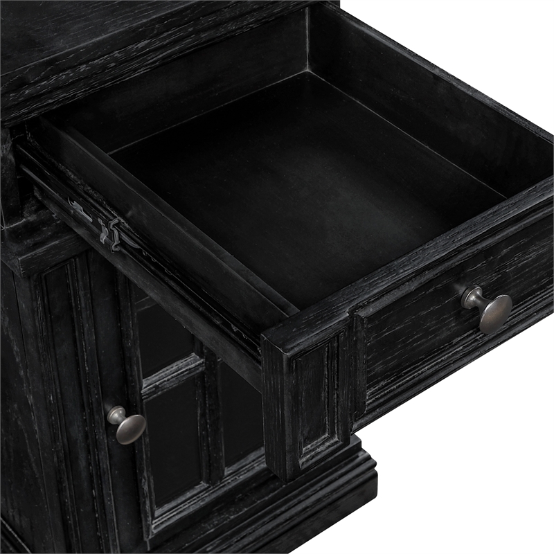 Chair Side Table with 1 Drawer and 1 Glass Door Engineered Wood in Black Finish
