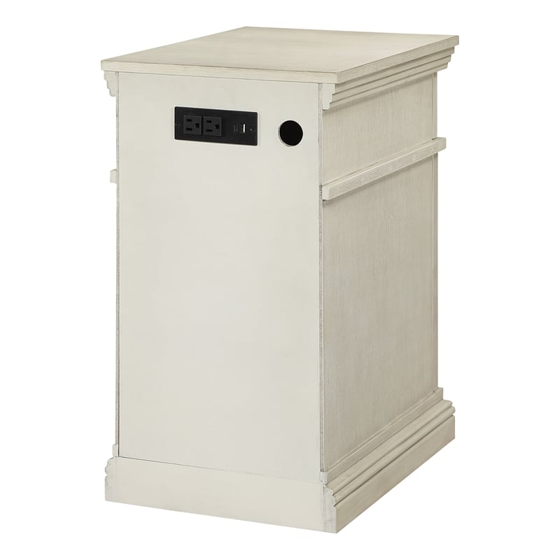 Chair Side Table with 1 Drawer and 1 Glass Door Engineered Wood in White Finish