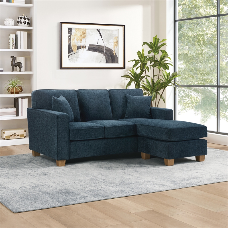 Franklin Sectional in Navy Fabric  and Medium Oak Finished wood Legs