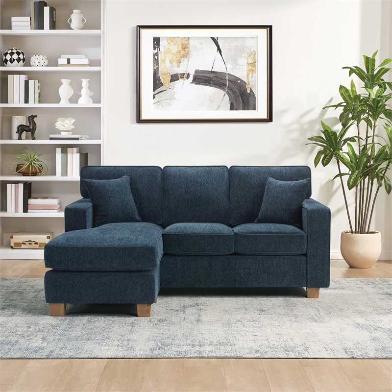 Franklin Sectional in Navy Fabric  and Medium Oak Finished wood Legs