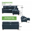 Franklin Sectional in Navy Fabric  and Medium Oak Finished wood Legs
