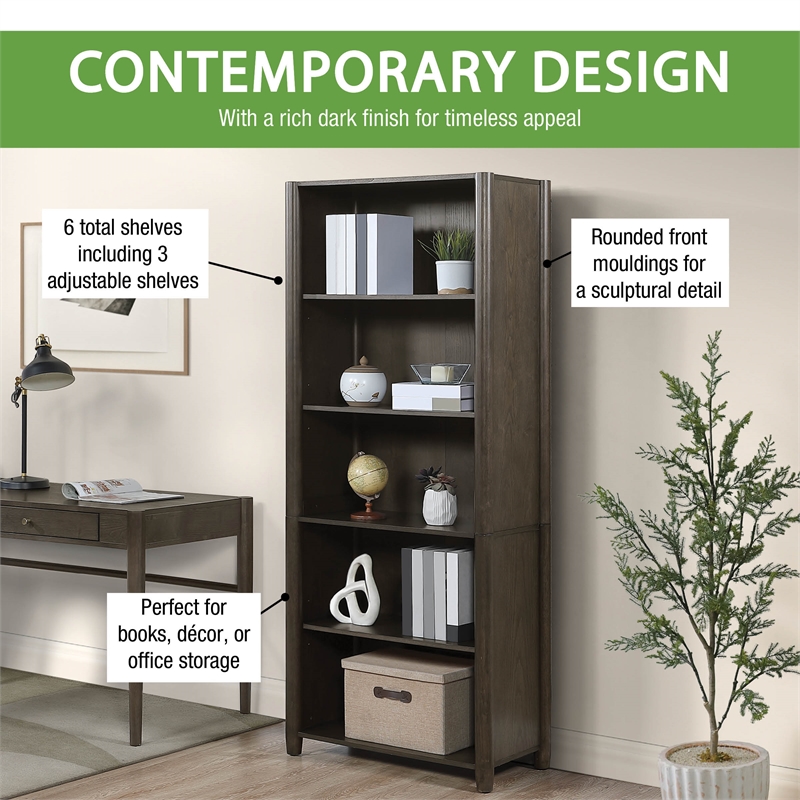 Wembley 5-Shelf Bookcase Engineered Wood in Burnt Ash Finish