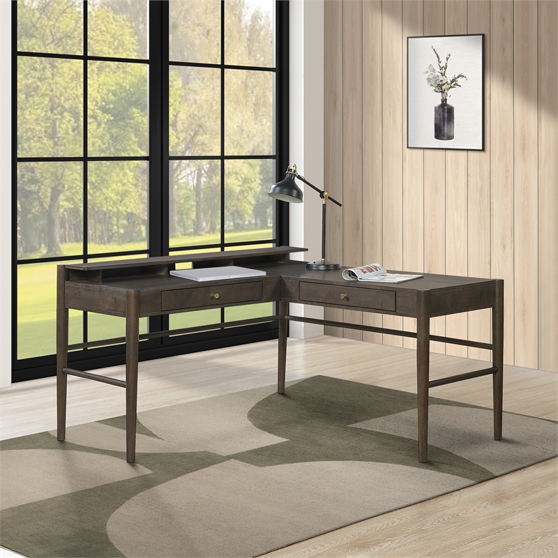 Wembley L-Desk Engineered Wood in Burnt Ash Finish