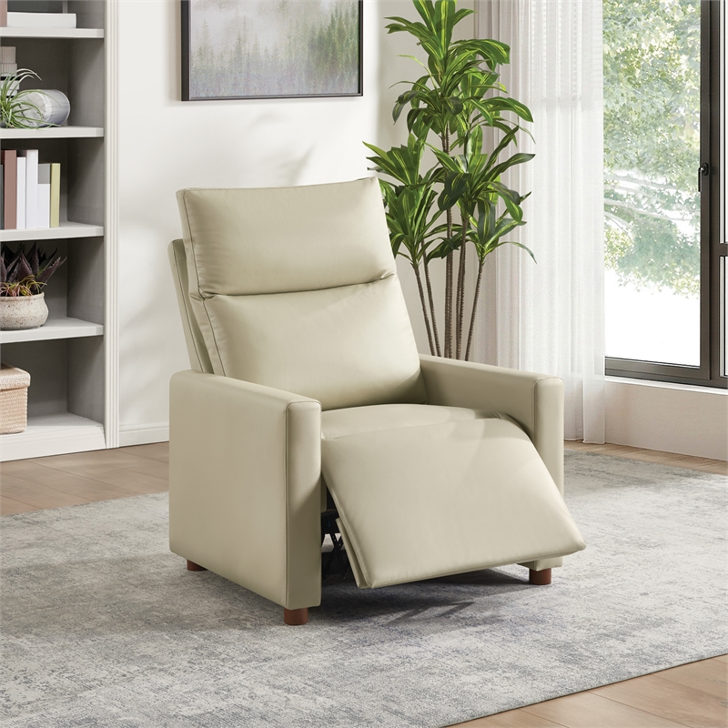 Vincent Pushback Recliner in Faux Leather Taupe Fabric