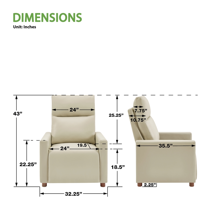 Vincent Pushback Recliner in Faux Leather Taupe Fabric