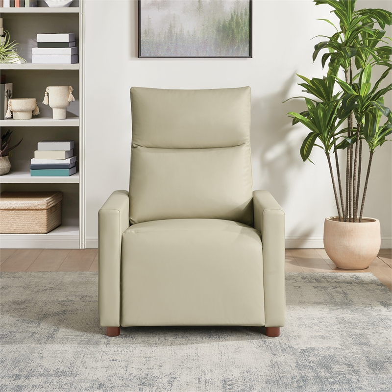 Vincent Pushback Recliner in Faux Leather Taupe Fabric