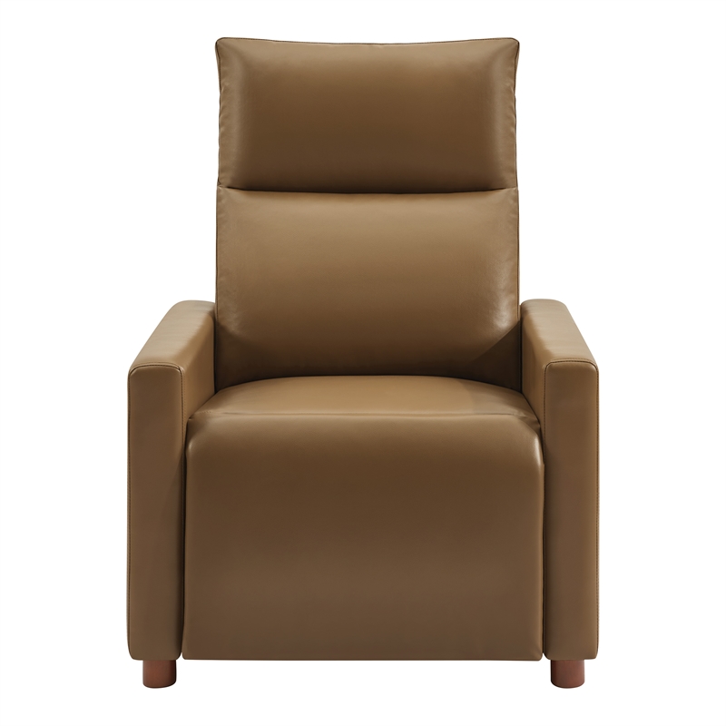 Vincent Pushback Recliner in Faux Leather Saddle Brown Fabric
