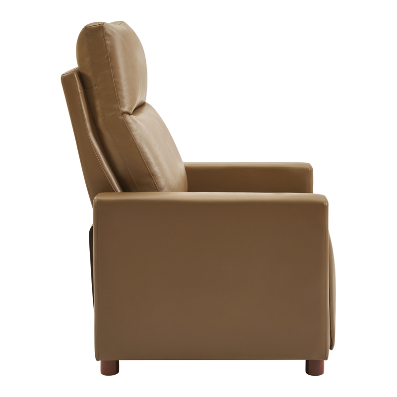 Vincent Pushback Recliner in Faux Leather Saddle Brown Fabric