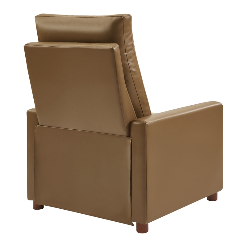 Vincent Pushback Recliner in Faux Leather Saddle Brown Fabric