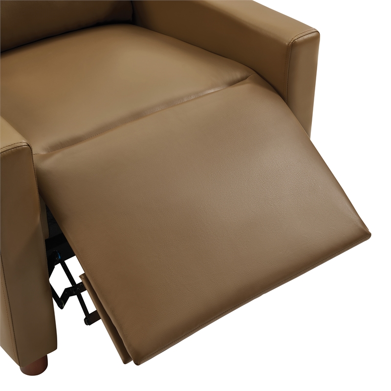 Vincent Pushback Recliner in Faux Leather Saddle Brown Fabric