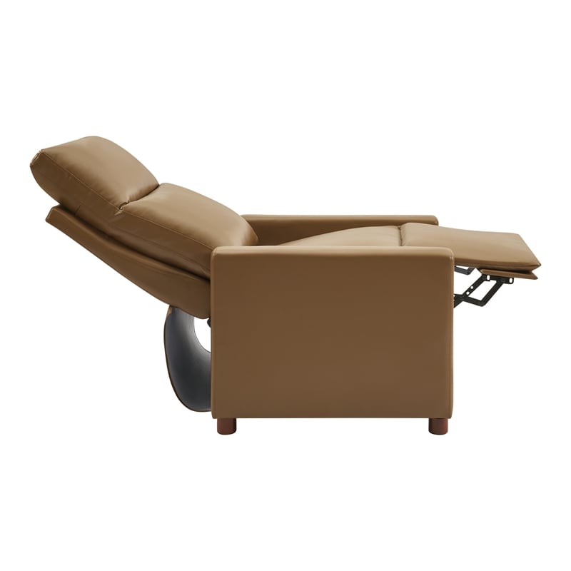 Vincent Pushback Recliner in Faux Leather Saddle Brown Fabric