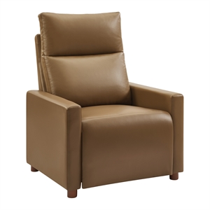 Vincent Pushback Recliner in Faux Leather Saddle Brown Fabric