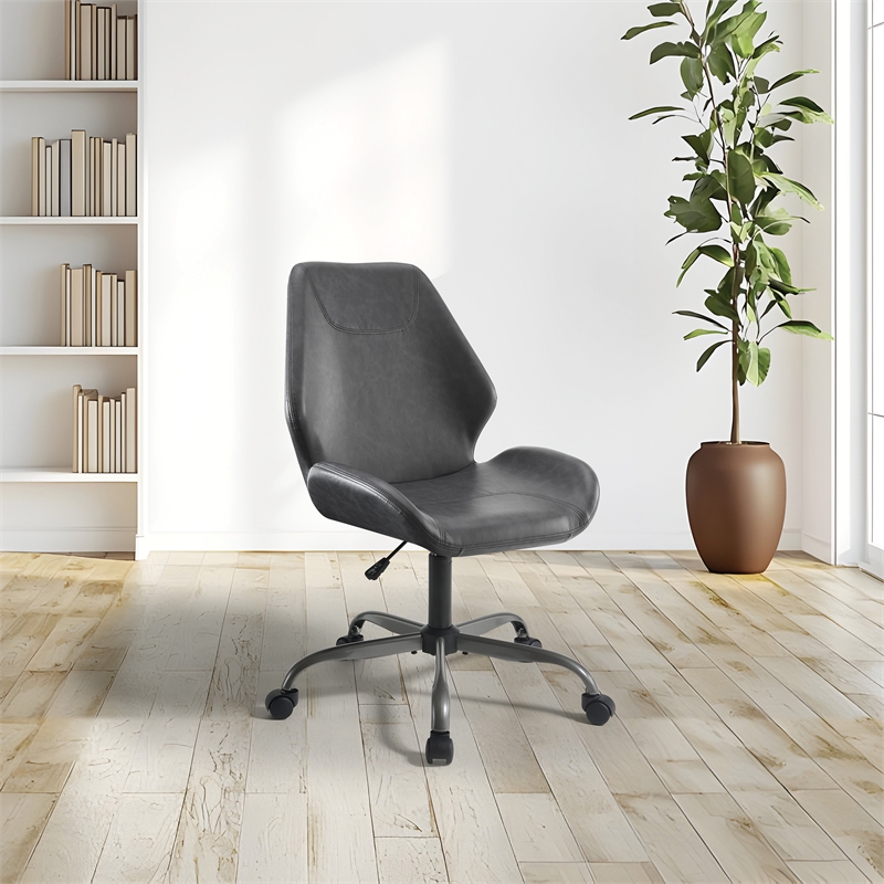 Topanga Office Chair in Black Faux Leather and Titanium Finish Base
