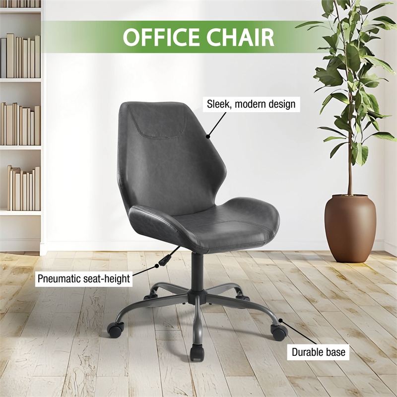 Topanga Office Chair in Black Faux Leather and Titanium Finish Base