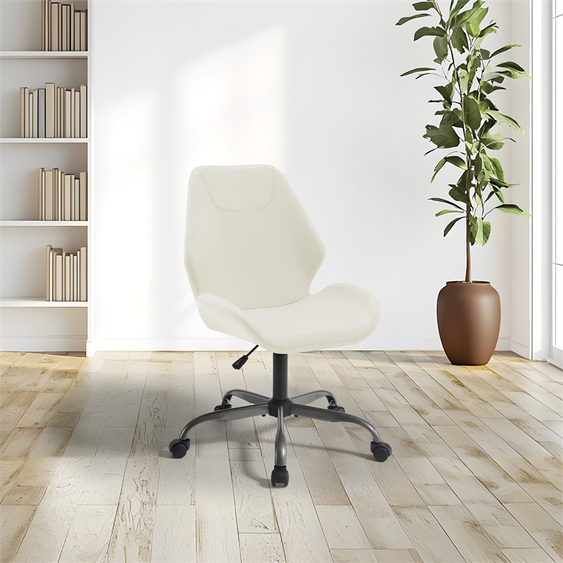 Topanga Office Chair in White Faux Leather and Titanium Finish Base