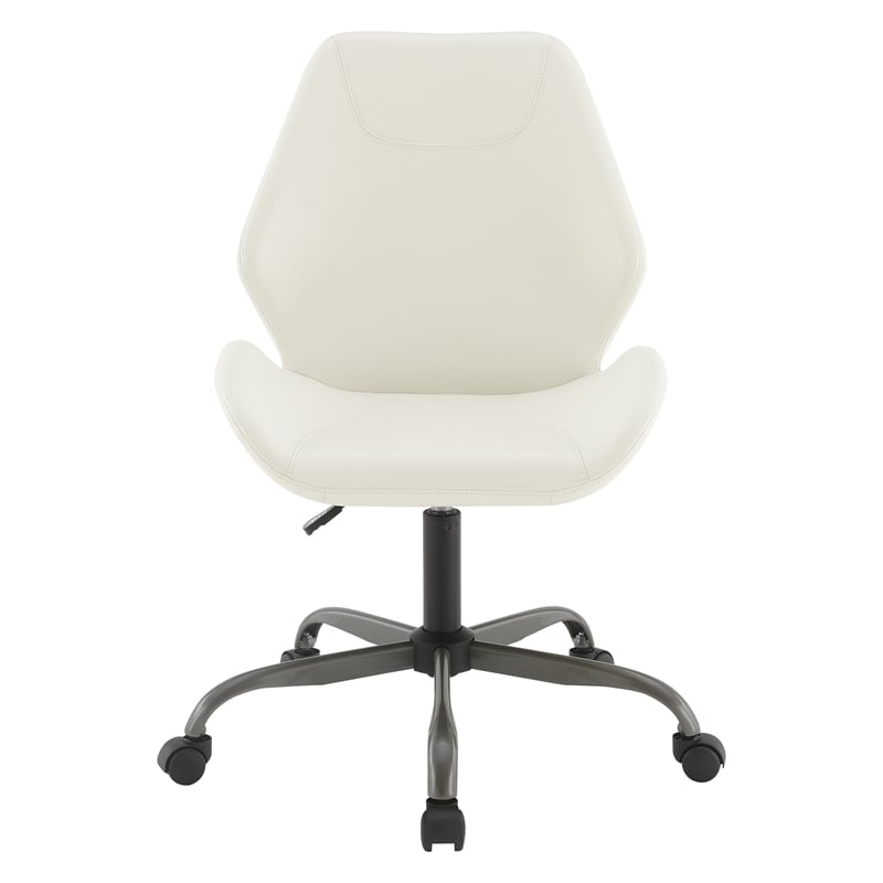 Topanga Office Chair in White Faux Leather and Titanium Finish Base