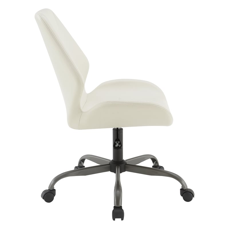 Topanga Office Chair in White Faux Leather and Titanium Finish Base
