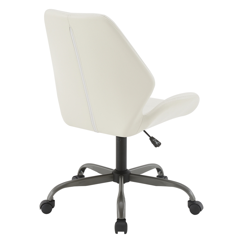 Topanga Office Chair in White Faux Leather and Titanium Finish Base