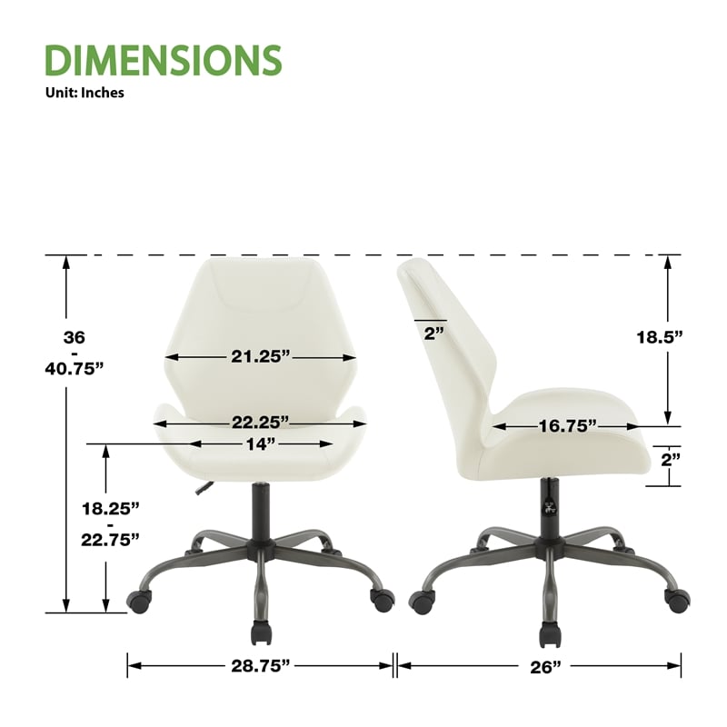 Topanga Office Chair in White Faux Leather and Titanium Finish Base