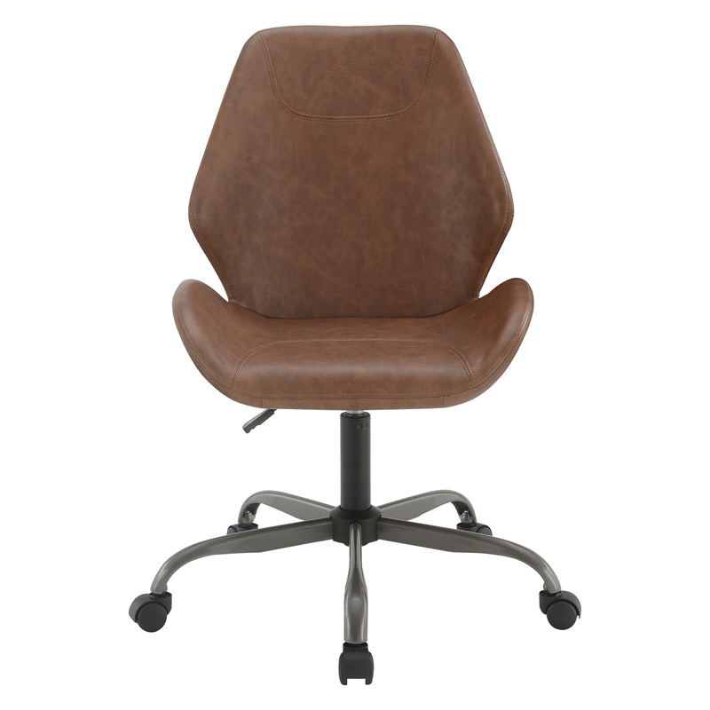 Topanga Office Chair in Saddle Brown Faux Leather and Titanium Finish Base