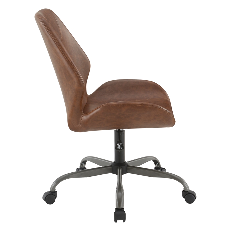 Topanga Office Chair in Saddle Brown Faux Leather and Titanium Finish Base