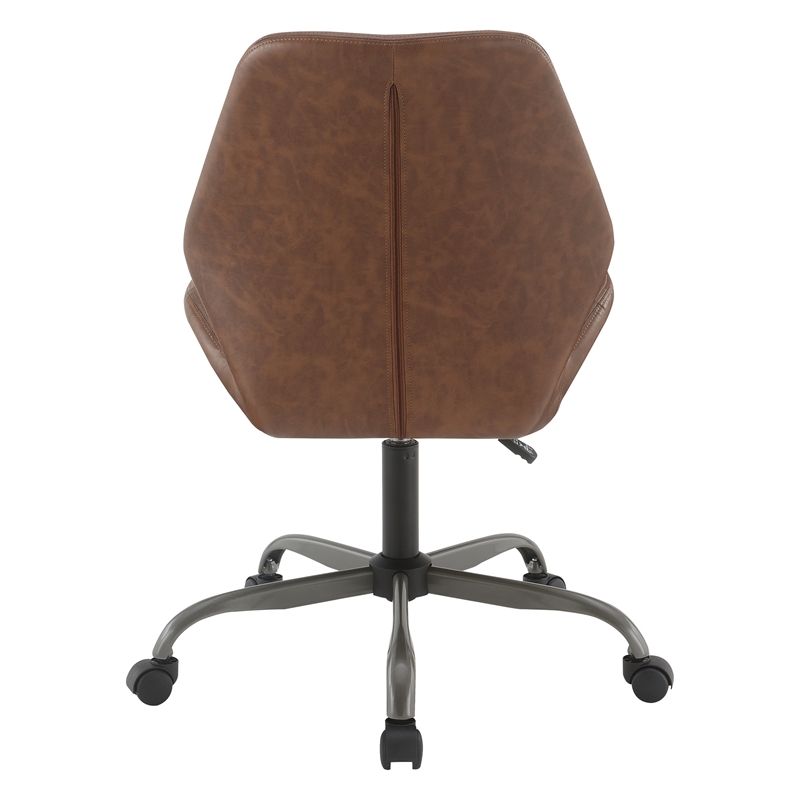 Topanga Office Chair in Saddle Brown Faux Leather and Titanium Finish Base