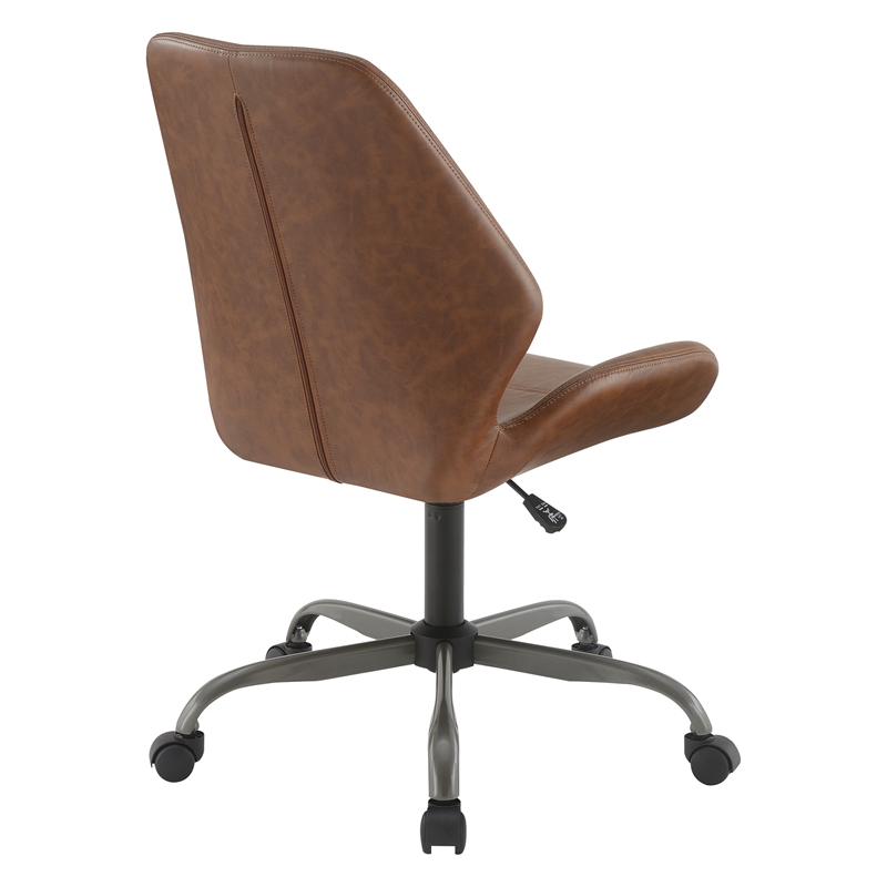 Topanga Office Chair in Saddle Brown Faux Leather and Titanium Finish Base