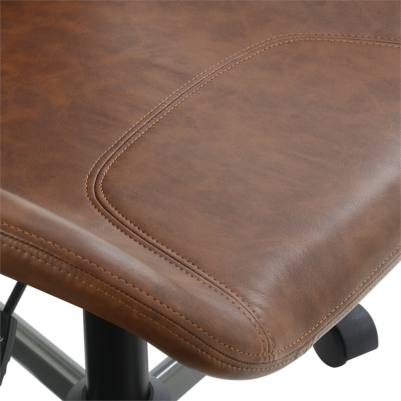 Topanga Office Chair in Saddle Brown Faux Leather and Titanium Finish Base