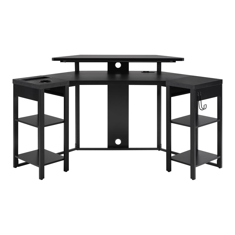 Adaptor Corner Gaming Desk with Engineered Wood Large Monitor Shelf in Black