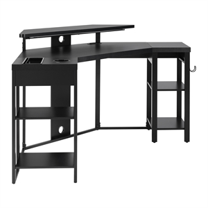 Adaptor Corner Gaming Desk with Engineered Wood Large Monitor Shelf in Black