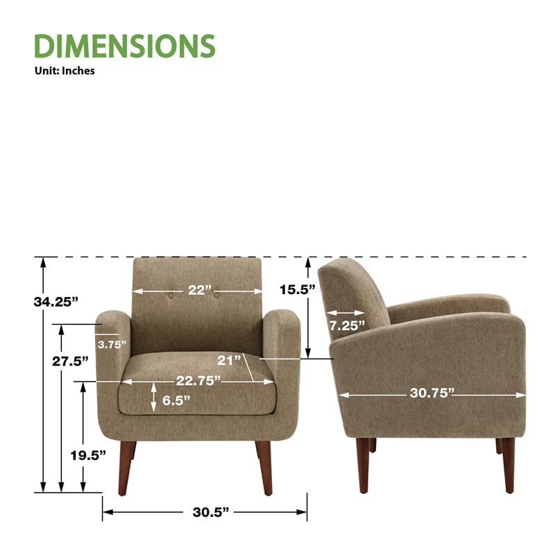 Lake Meadows Arm Chair in Taupe Fabric with Medium Espresso Finished Legs