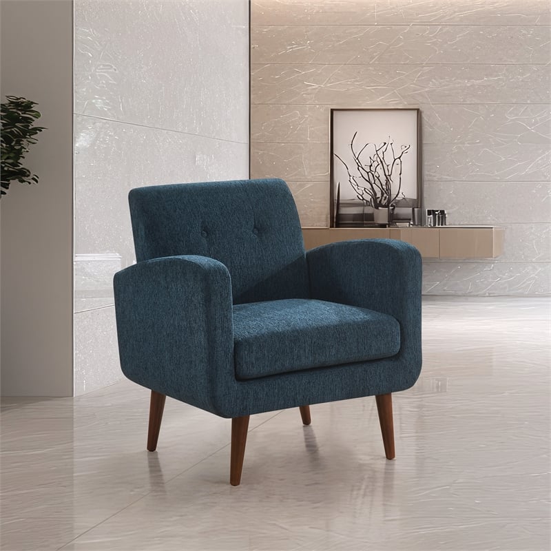 Lake Meadows Arm Chair in Navy Fabric with Medium Espresso Finished Legs
