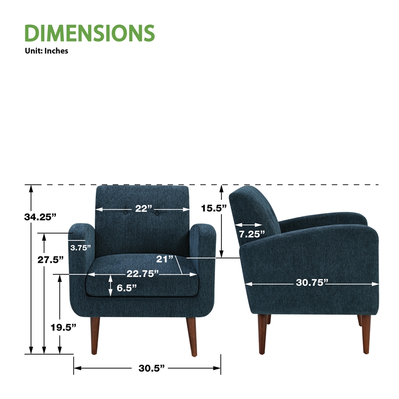 Lake Meadows Arm Chair in Navy Fabric with Medium Espresso Finished Legs