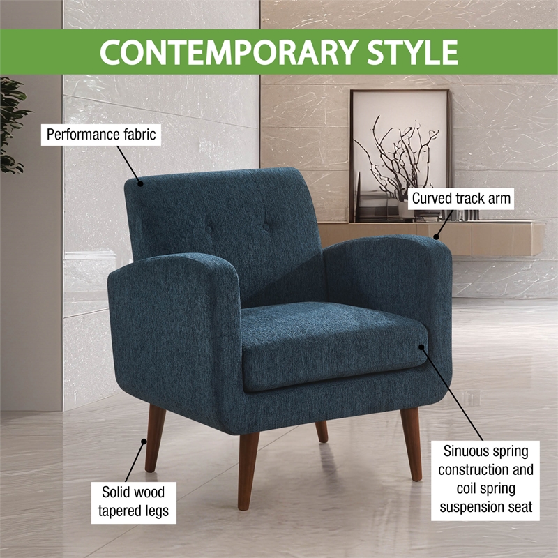 Lake Meadows Arm Chair in Navy Fabric with Medium Espresso Finished Legs