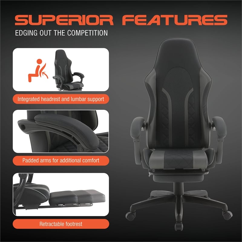 Expanse Gaming Chair  With Footrest in Faux Leather
