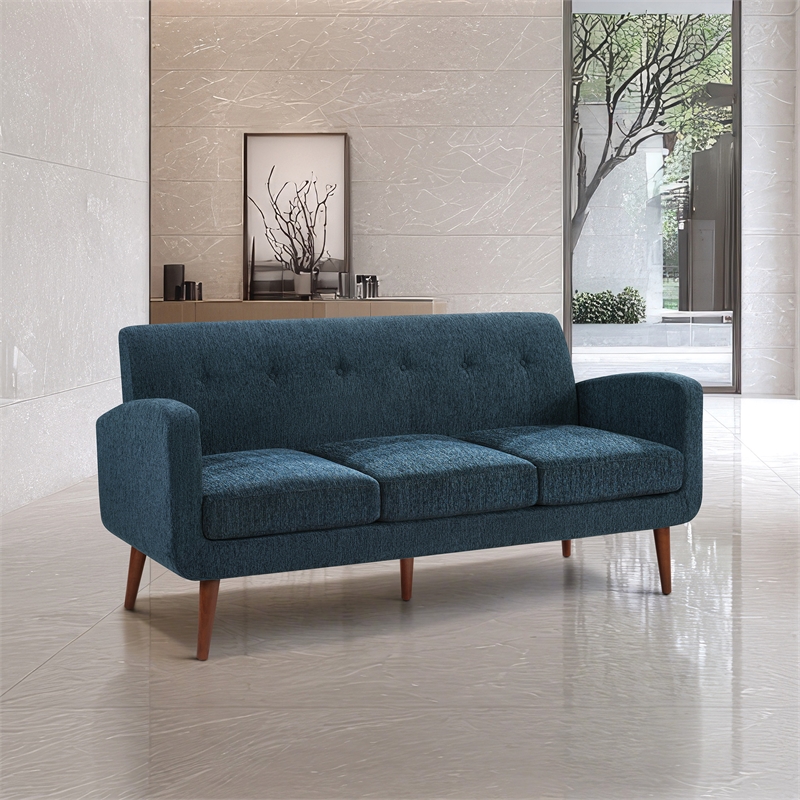 Lake Meadows Sofa in Navy Fabric with Medium Espresso Finished Legs