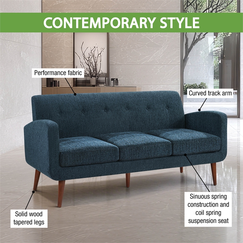 Lake Meadows Sofa in Navy Fabric with Medium Espresso Finished Legs