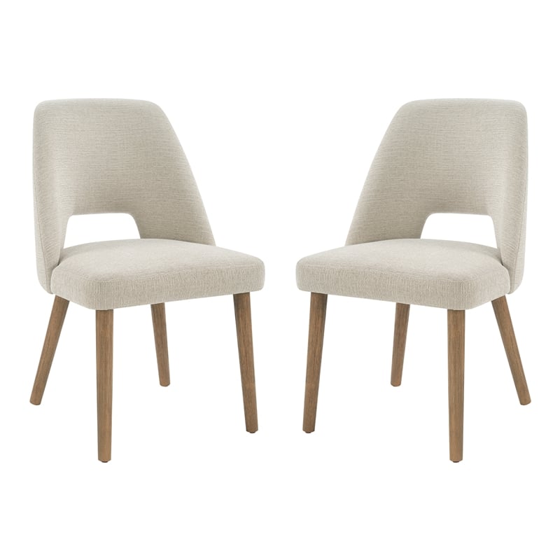 Ralston Dining Chair in Linen White Fabric with Medium Oak Legs 2 Pack