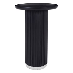 Round Solid Wood Pedestal Fluted Accent Table in Black Wood Finish