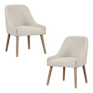 Kaylen Dining Chair 2-Pack in Linen White Fabric with Medium Oak Tapered Solid Wood Legs