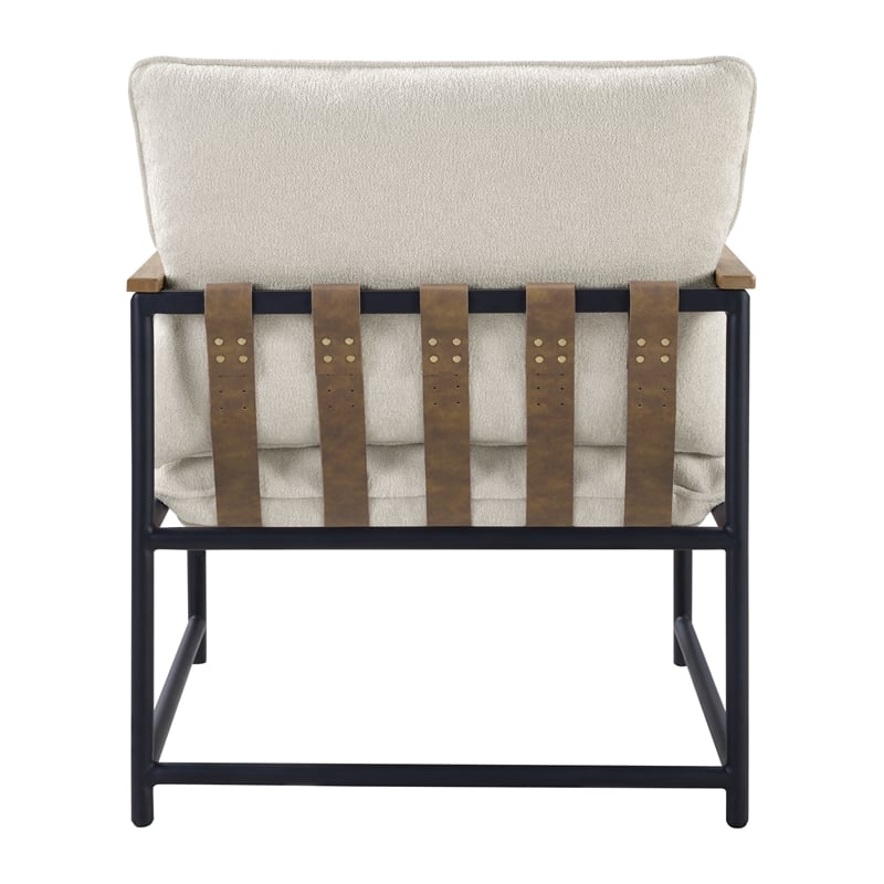 Telly Sling Chair in Chenille Ivory Fabric and Medium oak Finished Wood Arms With Black Steel Frame