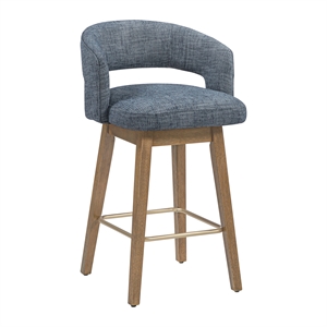 Elsie 26&quot Swivel Counter stool in Indigo Fabric with Medium Oak Finish Wood - 2 Pack