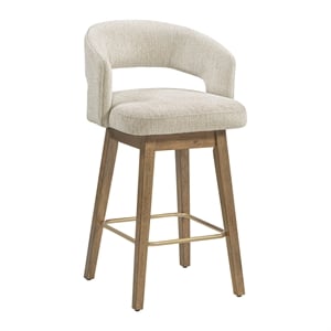 Elsie 26&quot Swivel Counter stool in Linen Cream Fabric with Oak Wood - 2 Pack
