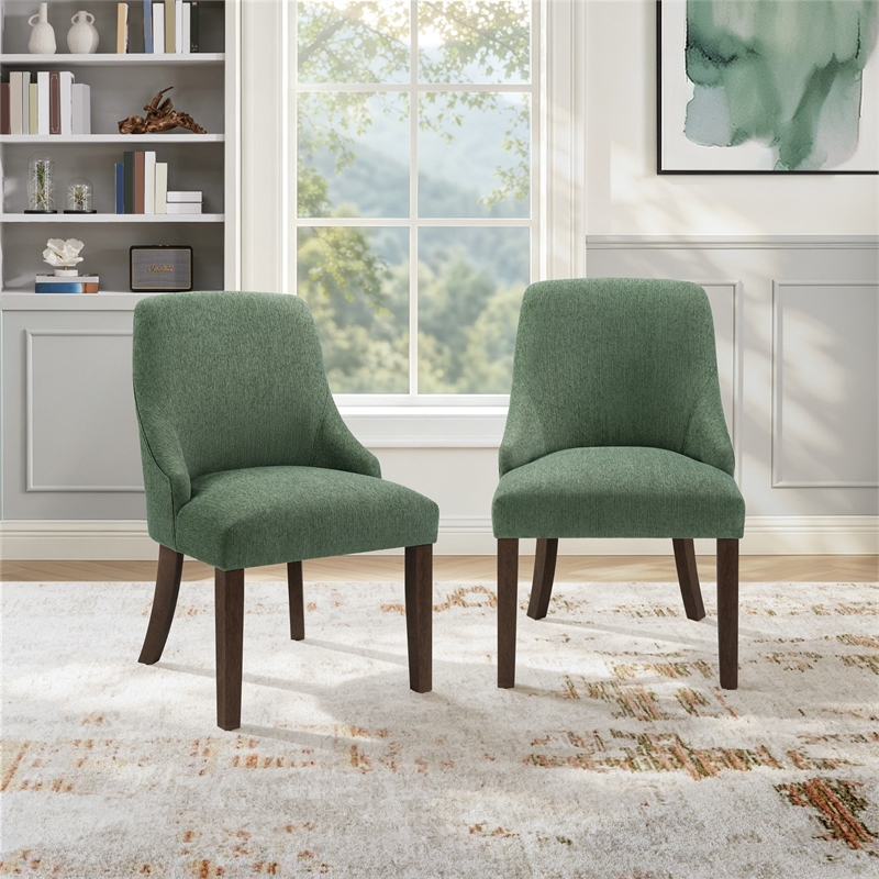 Leona Dining Chair In Green Fabric with Grey Brushed Legs - 2 Pack