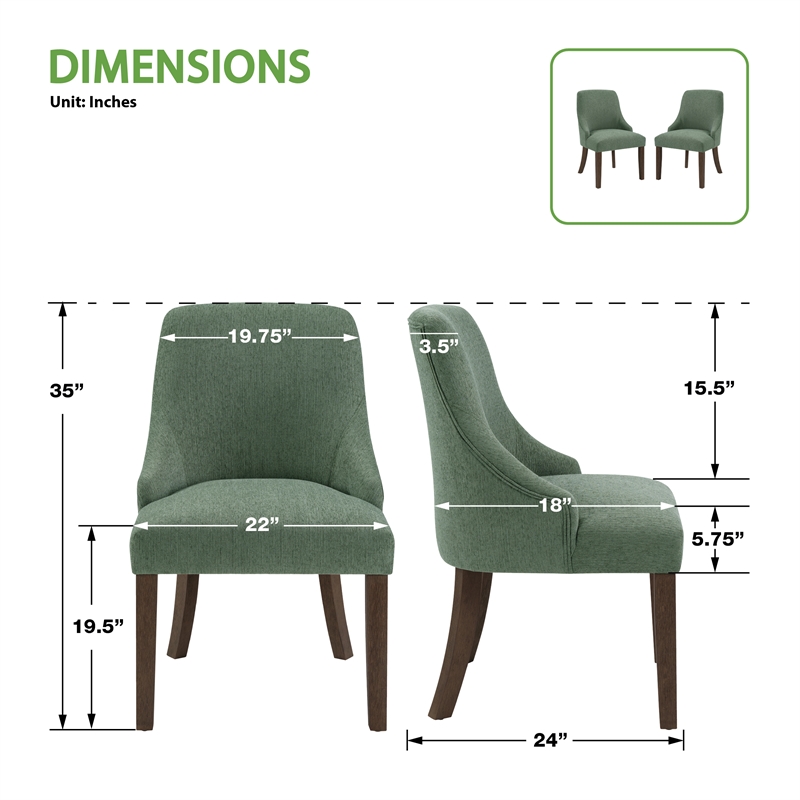 Leona Dining Chair In Green Fabric with Grey Brushed Legs - 2 Pack
