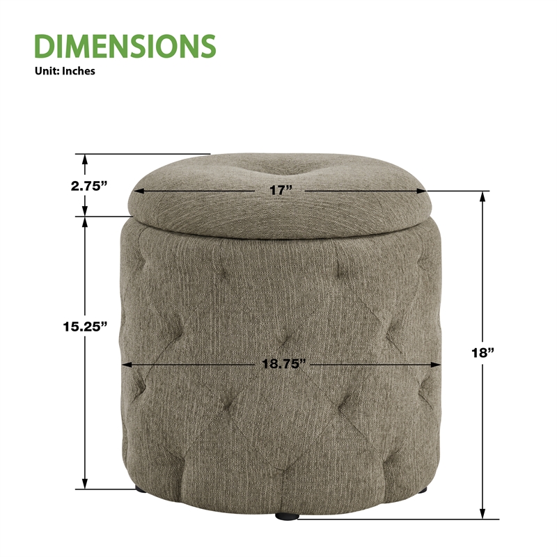 Erindale Round Storage Ottoman in Dolphin Fabric