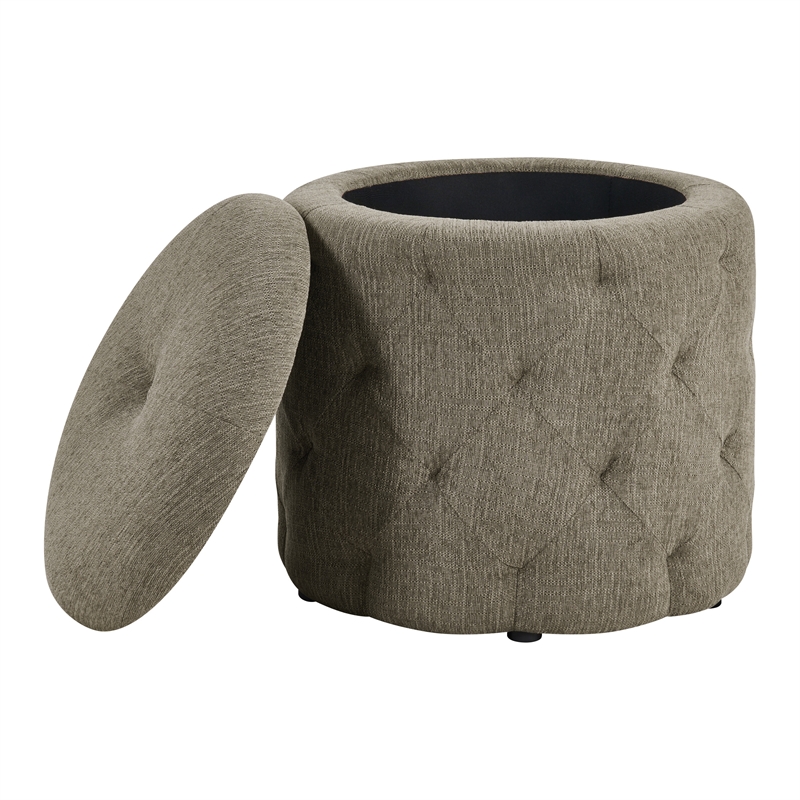 Erindale Round Storage Ottoman in Dolphin Fabric
