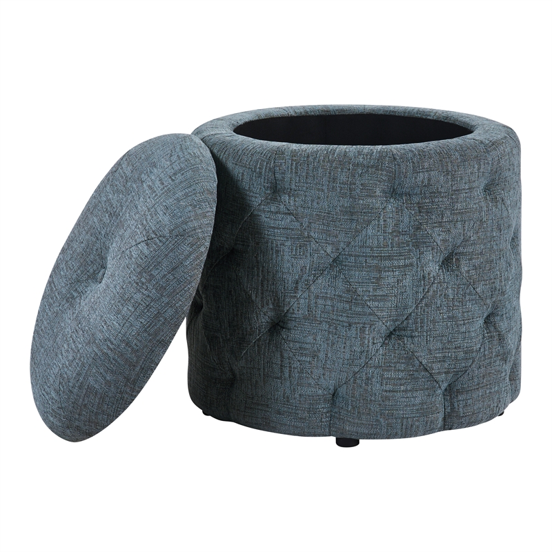 Erindale Round Storage Ottoman in Navy Fabric